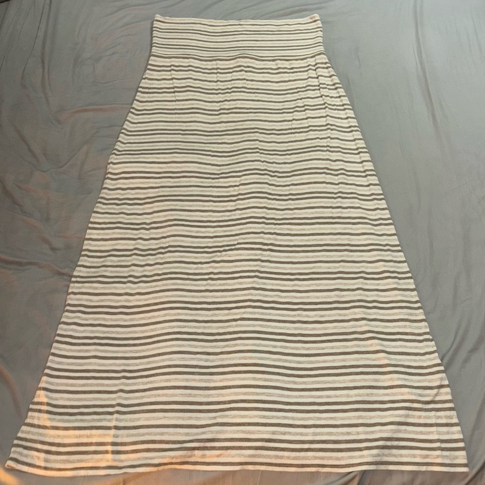 Max Studio Brown, Tan, & White Striped Maxi Skirt